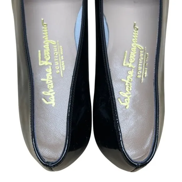 Salvatore Ferragamo Black Patent Leather Paragone Vara Bow Loafers Sz 5.5 B