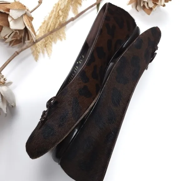 Salvatore Ferragamo Brown Black Leopard Fur Loafer Flats Sz 8½B