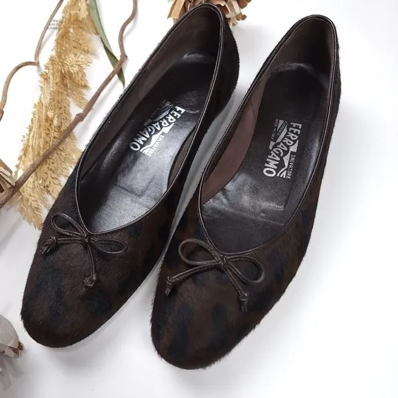 Salvatore Ferragamo Brown Black Leopard Fur Loafer Flats Sz 8½B
