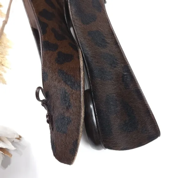 Salvatore Ferragamo Brown Black Leopard Fur Loafer Flats Sz 8½B