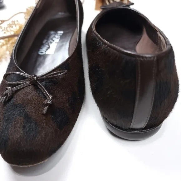 Salvatore Ferragamo Brown Black Leopard Fur Loafer Flats Sz 8½B