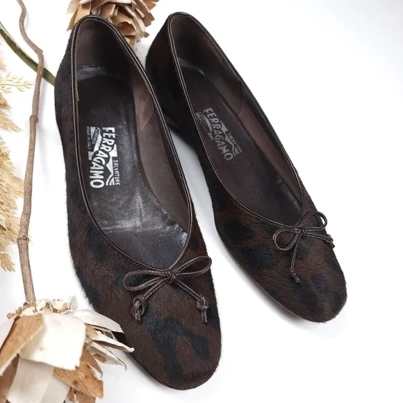 Salvatore Ferragamo Brown Black Leopard Fur Loafer Flats Sz 8½B