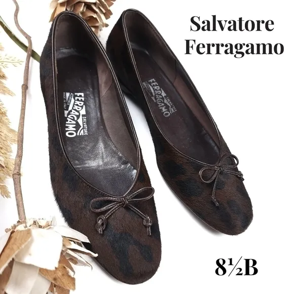Salvatore Ferragamo Brown Black Leopard Fur Loafer Flats Sz 8½B