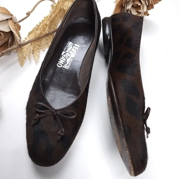 Salvatore Ferragamo Brown Black Leopard Fur Loafer Flats Sz 8½B