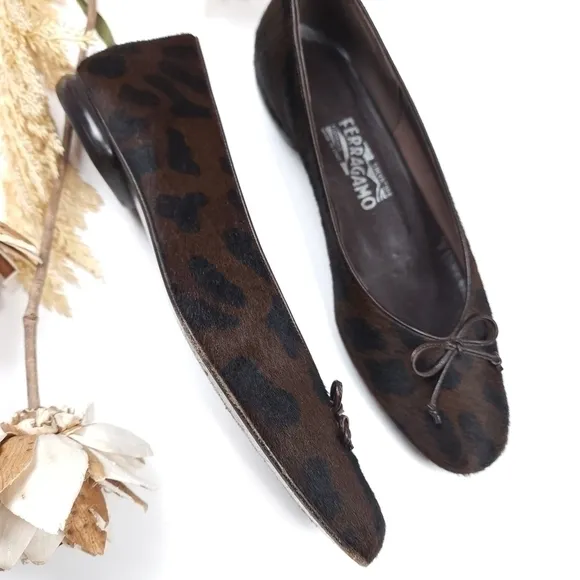 Salvatore Ferragamo Brown Black Leopard Fur Loafer Flats Sz 8½B