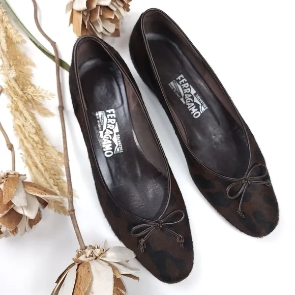 Salvatore Ferragamo Brown Black Leopard Fur Loafer Flats Sz 8½B