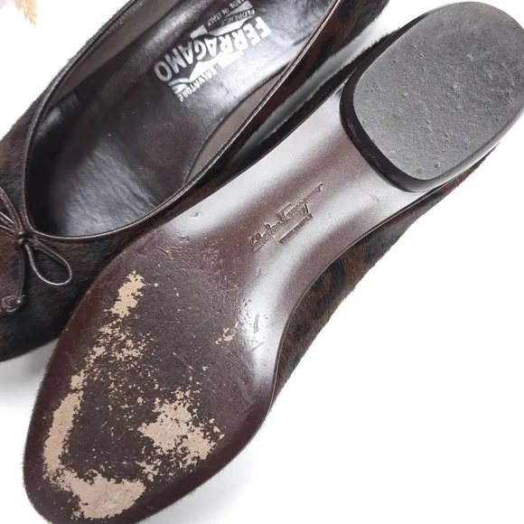 Salvatore Ferragamo Brown Black Leopard Fur Loafer Flats Sz 8½B
