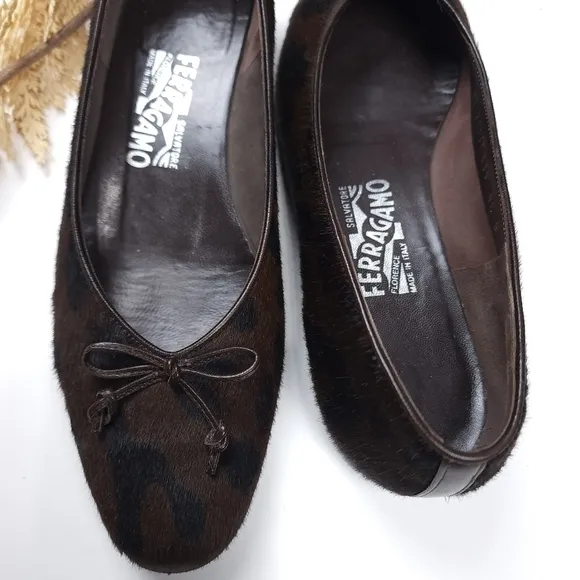 Salvatore Ferragamo Brown Black Leopard Fur Loafer Flats Sz 8½B