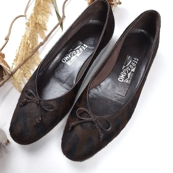 Salvatore Ferragamo Brown Black Leopard Fur Loafer Flats Sz 8½B