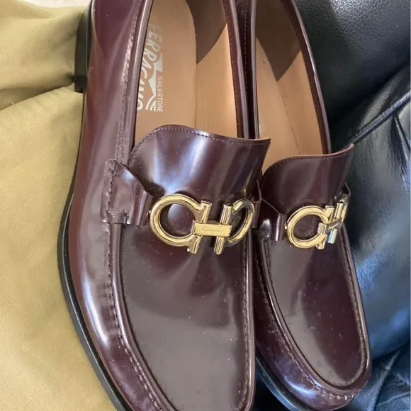 Salvatore Ferragamo Brown Leather Loafers with Gancini Detail