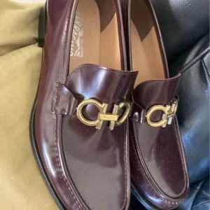 Salvatore Ferragamo Brown Leather Loafers with Gancini Detail