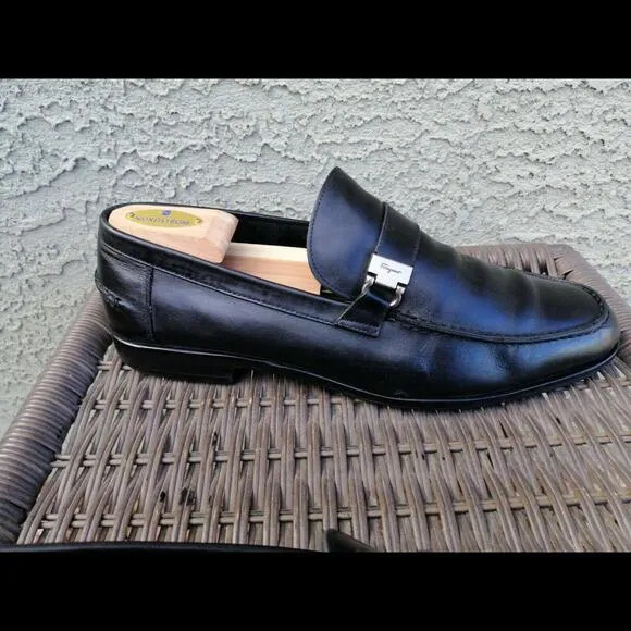 Salvatore Ferragamo Gancini Buckle Loafers | Men's 11B | Black Leather