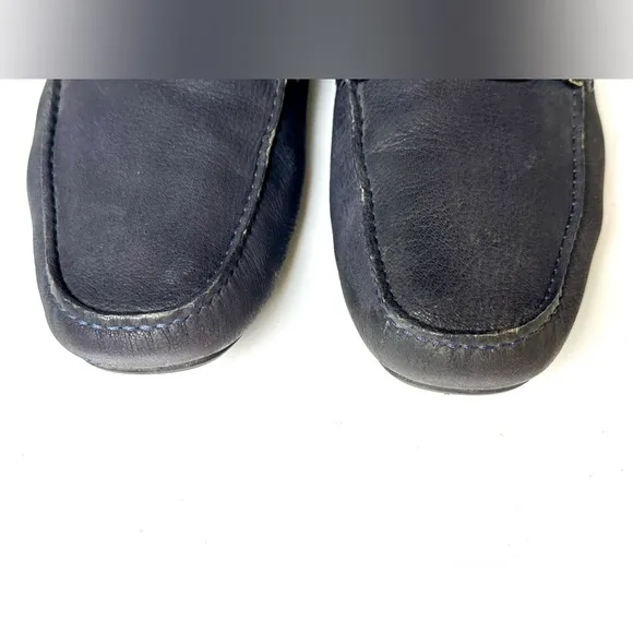 Salvatore Ferragamo Lapis Logo Gray Leather Slip-On Driver Loafers, 11