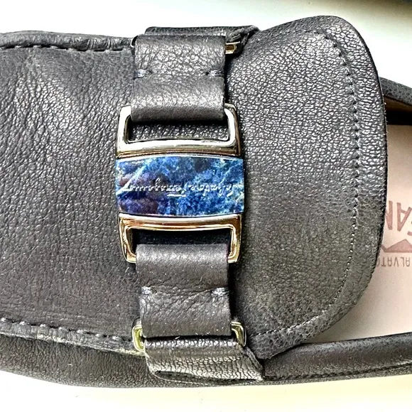Salvatore Ferragamo Lapis Logo Gray Leather Slip-On Driver Loafers, 11