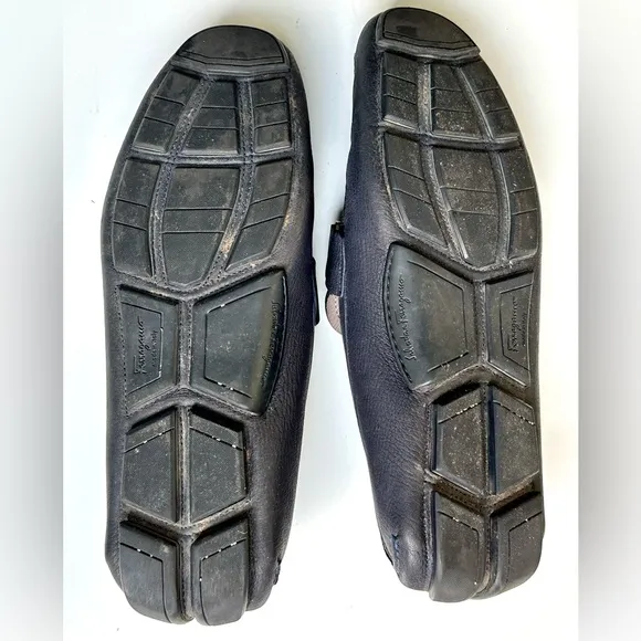 Salvatore Ferragamo Lapis Logo Gray Leather Slip-On Driver Loafers, 11