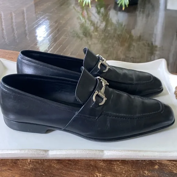Salvatore Ferragamo Men’s Black Leather Loafers - Rubber Soles. Size 13