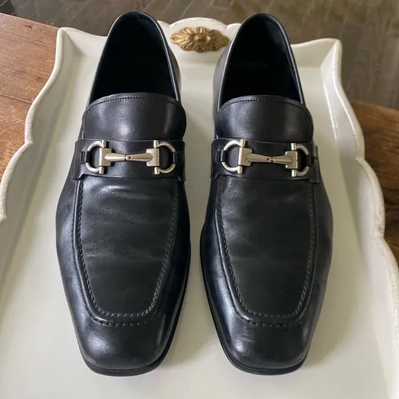 Salvatore Ferragamo Men’s Black Leather Loafers - Rubber Soles. Size 13