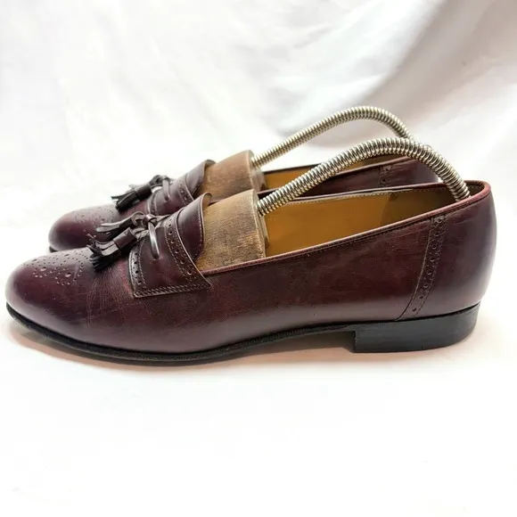 Salvatore Ferragamo Mens Size 9.5 D Burgundy Leather Tassels Loafers Shoes