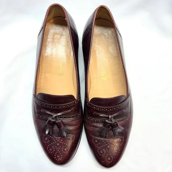 Salvatore Ferragamo Mens Size 9.5 D Burgundy Leather Tassels Loafers Shoes