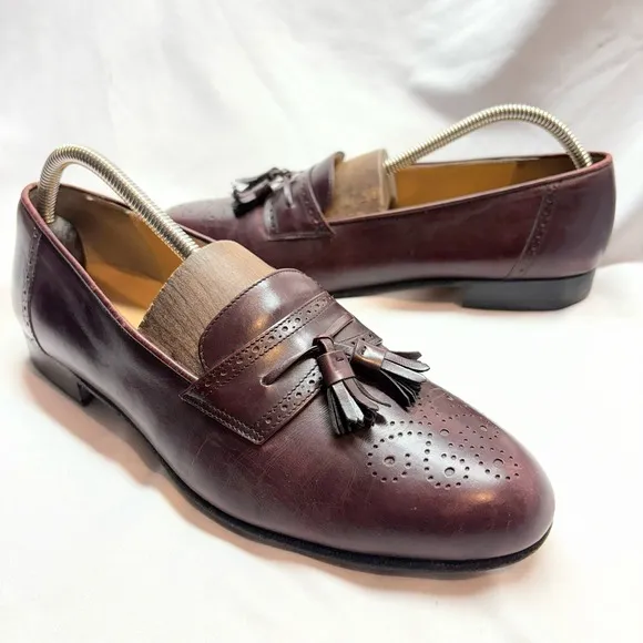 Salvatore Ferragamo Mens Size 9.5 D Burgundy Leather Tassels Loafers Shoes