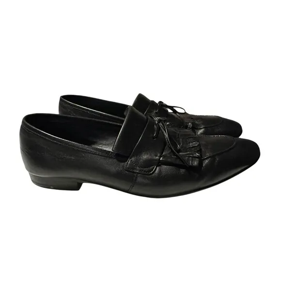 SALVATORE FERRAGAMO Sz 10.5 EE Black Wingtip Tassel Men Dress Loafer Shoes S19-6