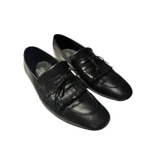 SALVATORE FERRAGAMO Sz 10.5 EE Black Wingtip Tassel Men Dress Loafer Shoes S19-6