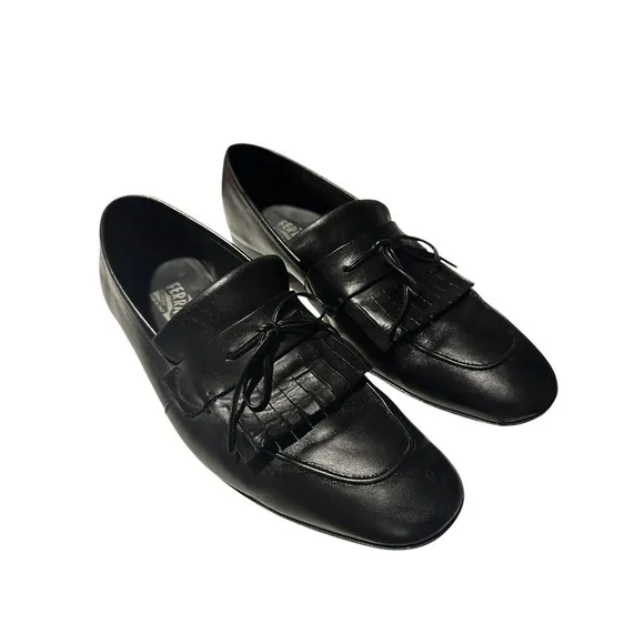 SALVATORE FERRAGAMO Sz 10.5 EE Black Wingtip Tassel Men Dress Loafer Shoes S19-6