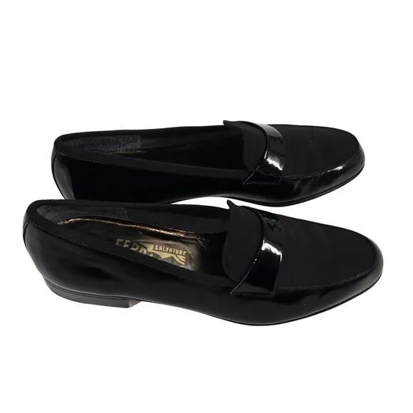 Salvatore Ferragamo Tuxedo Dress Loafer Mens 8.5 Shoes Patent Leather Square Toe