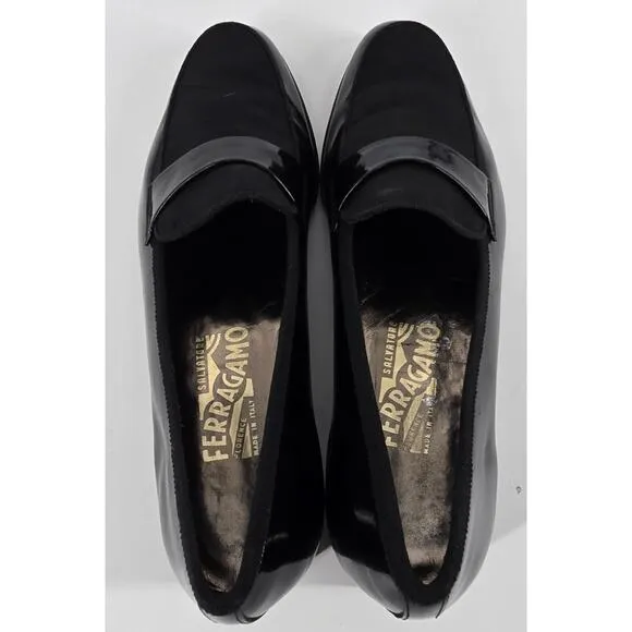 Salvatore Ferragamo Tuxedo Dress Loafer Mens 8.5 Shoes Patent Leather Square Toe
