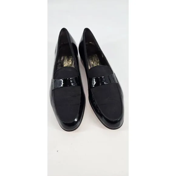 Salvatore Ferragamo Tuxedo Dress Loafer Mens 8.5 Shoes Patent Leather Square Toe