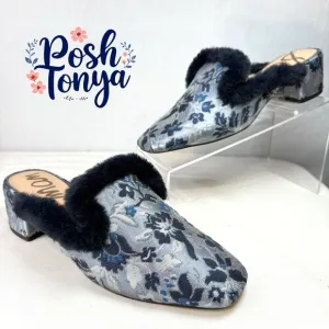 Sam Edelman Adair 2 Brocade Faux Fur Slip On Mules Cottagecore Lux Cozy-Size 8.5