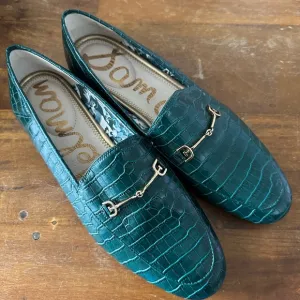 Sam Edelman Loraine Green Gold hardware Croc-Embossed Loafers Ladies 10 NWOB