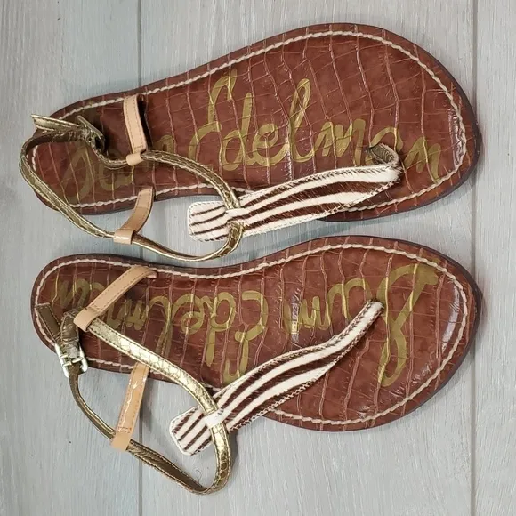 Sam Edelman Womens Fur T strap Gigi Sandals Flats Flip flop shoes sz 7.5M