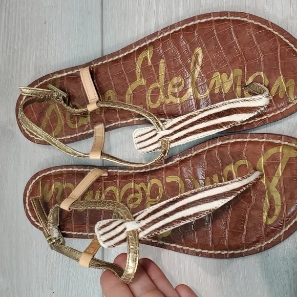 Sam Edelman Womens Fur T strap Gigi Sandals Flats Flip flop shoes sz 7.5M