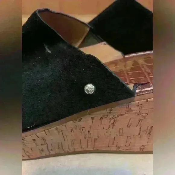 Sam Edelman women’s Ranger black cork wedge heel slides; size 10