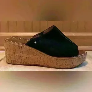 Sam Edelman women’s Ranger black cork wedge heel slides; size 10