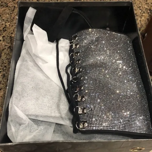 SANDALS boot hybrid , lace up rhinestone crystals, suede fabric.