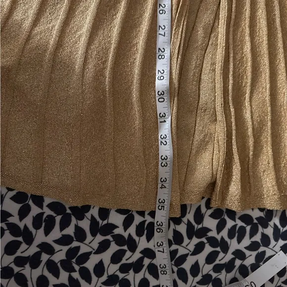 Sandro Paris Metallic Shimmer Gold Pointelle Knit Small FrontSlit PullOn Skirt S