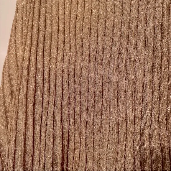 Sandro Paris Metallic Shimmer Gold Pointelle Knit Small FrontSlit PullOn Skirt S