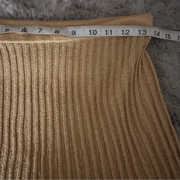 Sandro Paris Metallic Shimmer Gold Pointelle Knit Small FrontSlit PullOn Skirt S