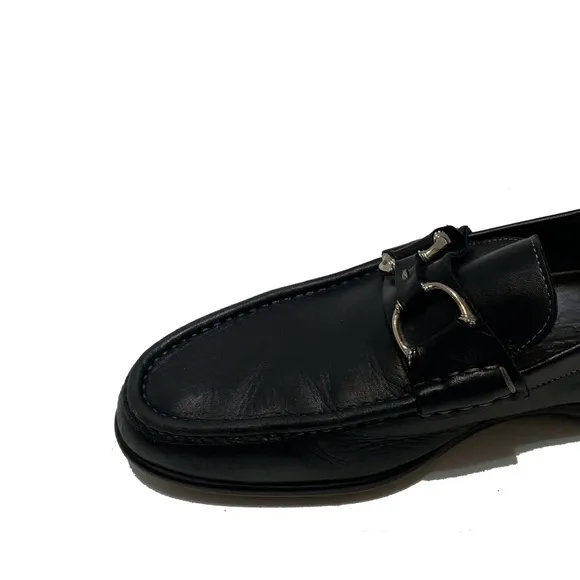 Santoni Black Leather Loafers