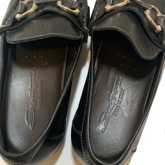 Santoni Black Leather Loafers