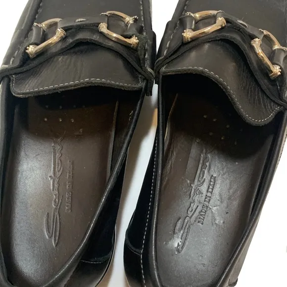 Santoni Black Leather Loafers