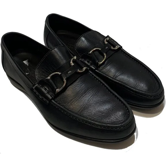 Santoni Black Leather Loafers