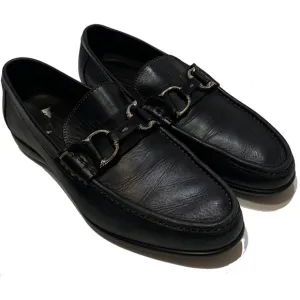 Santoni Black Leather Loafers