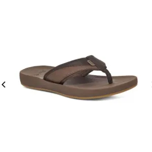 Sanuk Mens Cosmic Seas h2o Leather Brown 12 NWT Water Friendly Comfort Flip Flop