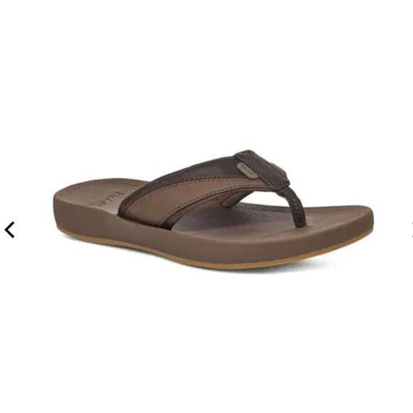 Sanuk Mens Cosmic Seas h2o Leather Brown 12 NWT Water Friendly Comfort Flip Flop