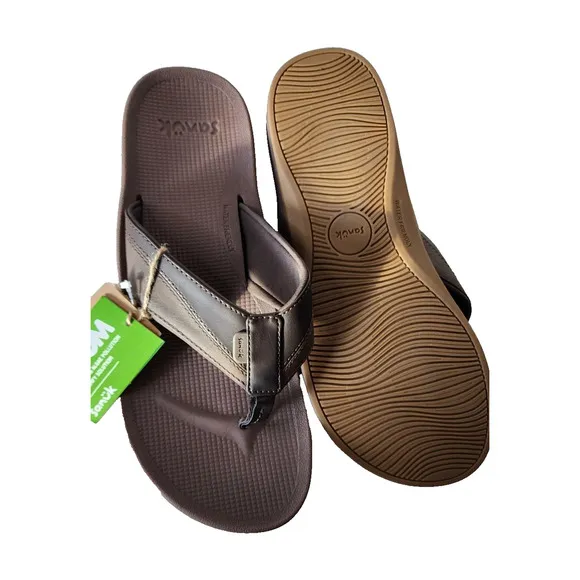Sanuk Mens Cosmic Seas h2o Leather Brown 12 NWT Water Friendly Comfort Flip Flop