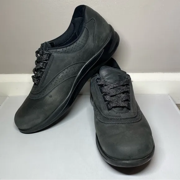 SAS Walk Easy Walking Shoes Women’s 8 N Comfort Leather Nero Gray/Black Sneakers