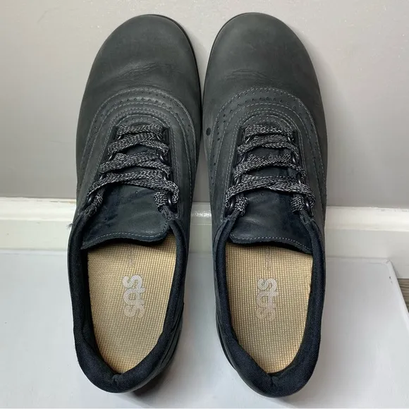 SAS Walk Easy Walking Shoes Women’s 8 N Comfort Leather Nero Gray/Black Sneakers